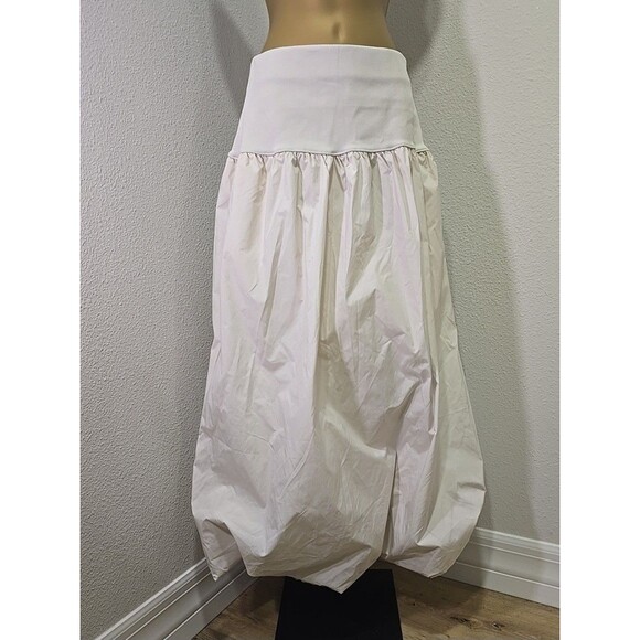 Cream Bubble Hem Midi Skirt L Modest Emerson Lang Minimalist Elastic Waist Tulip - Picture 1 of 8